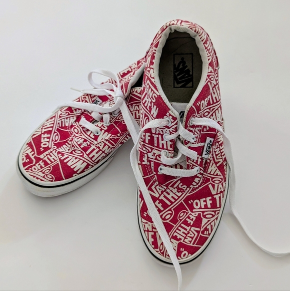 VANS "Off The Wall" Graphic Red and White Skateboard Sneakers For Kids - Picture 2 of 10